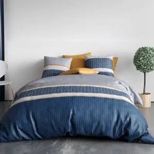 Atelier du Coton - Parure housse de couette Zante bleue 260x240 cm pas cher