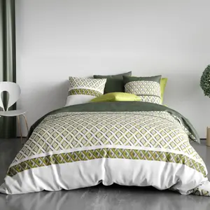 Atelier du Coton - Parure housse de couette Nayaa verte 240x220 cm pas cher