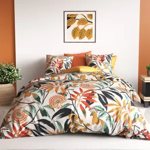 Atelier du Coton - Parure de housse de couette Ninon orange 240x220 cm pas cher