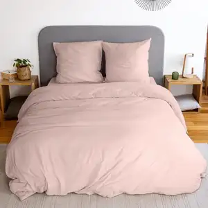 Parure housse de couette en polyester rose poudr? 240x220 cm pas cher
