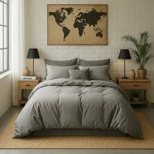 Baton Rouge - Housse de couette en percale de coton lavé gris perle 240x220 cm pas cher