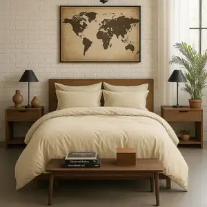Baton Rouge - Housse de couette en percale de coton lavé ecru naturel 240x220 cm pas cher
