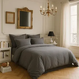Baton Rouge Housse De Couette 1Pcs 100% Satin De Coton 105 Fils Gris Foncé pas cher