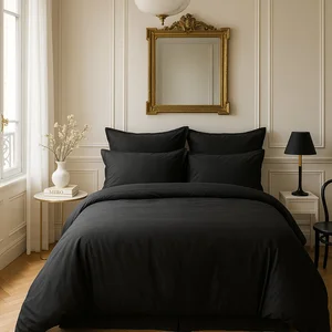 Baton Rouge Housse De Couette 1Pcs 100% Satin De Coton 105 Fils Noir