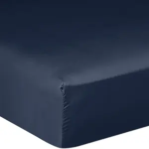 Drap housse 100% satin de coton 105 fils bleu 140 x 190 cm