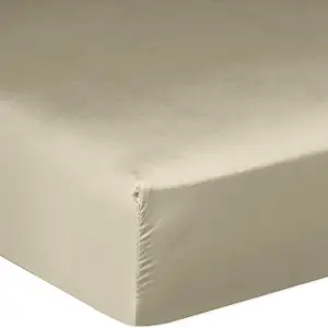 Drap housse 100% satin de coton 105 fils beige 140 x 190 cm