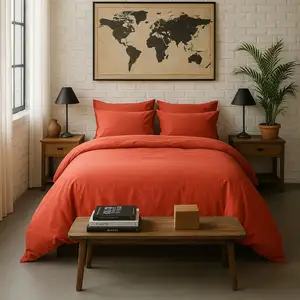 Housse de couette percale coton terre de sienne 240x220 cm pas cher