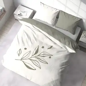 Parure de couette tufte 3pcs coton lave bci herbier blanc 220 x 240 cm pas cher