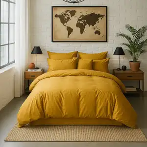 Housse de couette percale coton jaune moutarde 240x220 cm pas cher