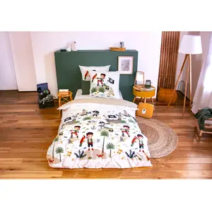Parure housse de couette coton imprimée + taie 140x200 cm pas cher