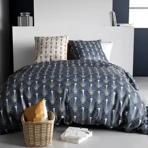 Atelier du Coton - Parure de housse de couette Paon bleue 260x240 cm pas cher