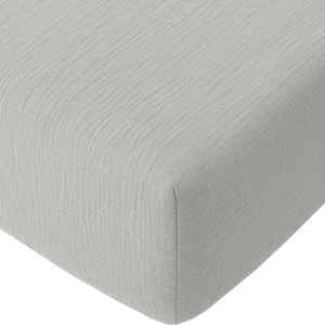 Baton Rouge Drap housse gaze de coton gris glacier 140x190 cm pas cher