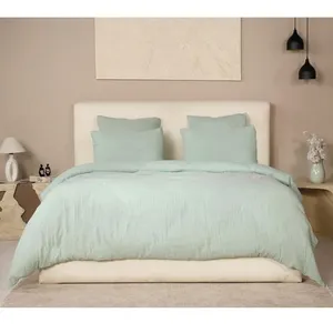 Parure housse de couette gaze de coton vert givrée 260x240 cm pas cher