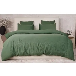 Parure De Couette 3 Pcs 260x240 100% Gaze De Coton Lavé Vert Cèdre pas cher