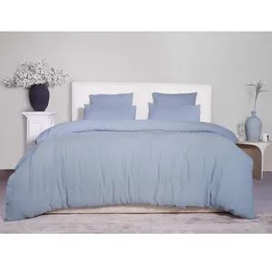 Parure De Couette 3 Pcs 240x220 100% Gaze De Coton Lavé Bleu Givrée pas cher