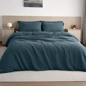 Housse de couette gaze de coton bleu petrole 240x220 cm pas cher