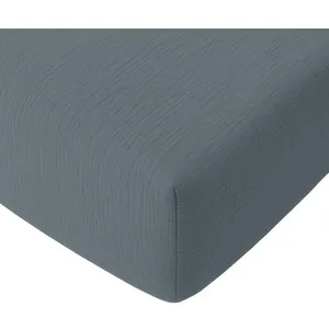 Drap housse bonnet:30cm 100%gaze de coton lavé bleu 140 x 190 cm