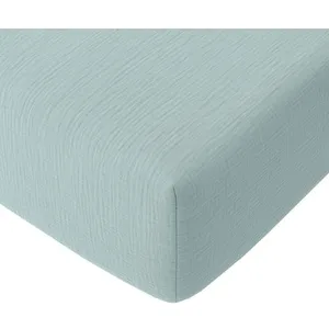 Drap housse bonnet:30cm 100%gaze de coton lavé bleu 160 x 200 cm