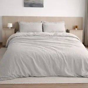 Housse de couette gaze de coton gris glacier 260x240 cm pas cher