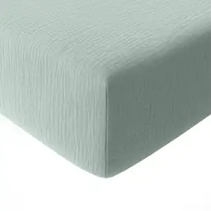 Drap housse gaze de coton vert givrée 160x200 cm