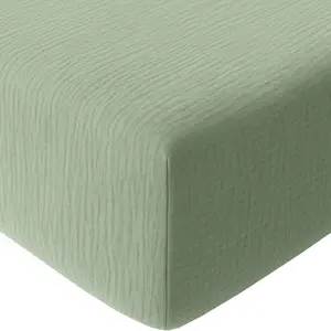 Drap housse gaze de coton vert givrée 180x200 cm