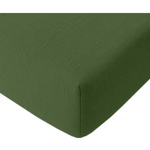 Baton Rouge Drap Housse 160x200 cm Gaze de Coton Lavé Vert Cèdre