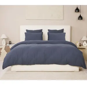 Parure housse de couette gaze de coton bleu petrole 260x240 cm pas cher