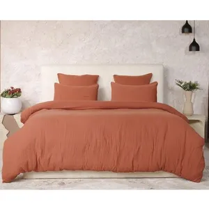 Parure De Couette 3 Pcs 260x240 100% Gaze De Coton Lavé Safran Minéral pas cher