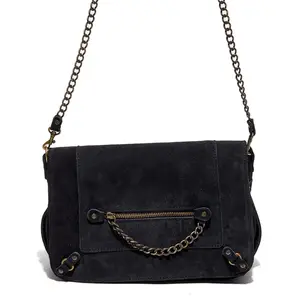Abaco Paris - Sac bandoulière en Velours de Cuir Seren Chaîne noir - 2...