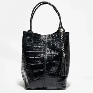 1987 by Abaco - Sac cabas en Cuir croco Star noir - 37x25x35 cm OS pas cher