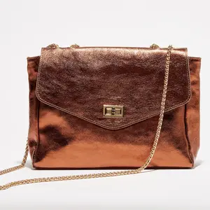 1987 by Abaco - Sac bandoulière en Cuir Maku bronze - 27x20x6.5 cm OS pas cher