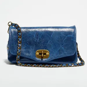 1987 by Abaco - Sac bandoulière en Cuir Hero bleu marine - 26x14x7.5 cm OS