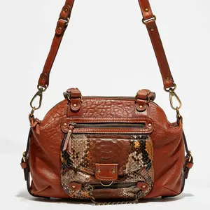 Abaco Paris - Sac à main en Cuir d'Agneau & Python Mini Ode cognac - 2... pas cher