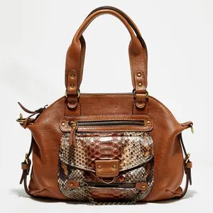 Abaco Paris - Sac à main en Cuir d'Agneau & Python Mini Ode havane - 3... pas cher