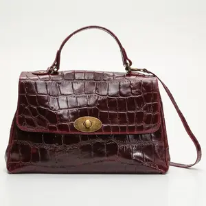 1987 by Abaco - Sac à main en Cuir façon croco Lisa bordeaux - 25x38x1... pas cher