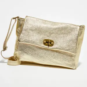 1987 by Abaco - Sac bandoulière en Cuir Ana Metallique doré - 21x29.5x8.5 cm OS