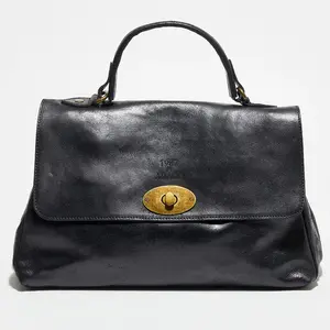 1987 by Abaco - Sac à main en Cuir Tina noir - 25x38x14 cm OS pas cher