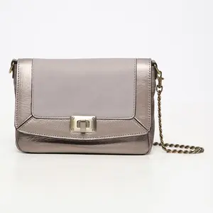 Abaco Paris - Sac bandoulière en Cuir d'Agneau Gaby argenté/gris - 21x... pas cher