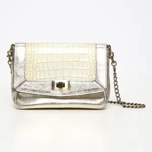 Abaco Paris - Sac bandoulière en Cuir d'Agneau Gaby doré/python blanc ... pas cher