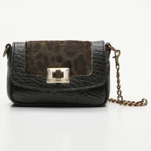 Abaco Paris - Pochette en Cuir d'Agneau Lillie noir/léopard - 16x10x4 ... pas cher