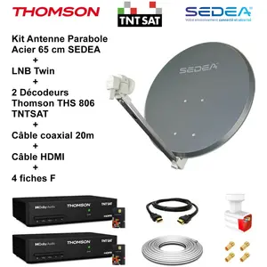 Sedea Kit Parabole Acier 65 cm Anthracite + LNB Twin Full HD 4K + 2 Décodeu... pas cher