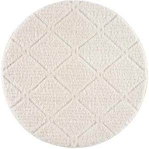 STUDIO DECO Tapis rond à poils longs et relief crème 200x200cm pas cher