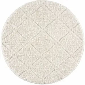 STUDIO DECO Tapis rond à poils longs et relief crème 160x160cm pas cher