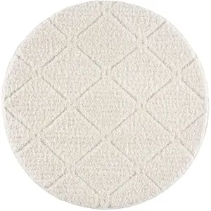 STUDIO DECO Tapis rond à poils longs et relief crème 120x120cm pas cher