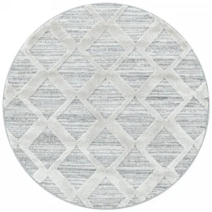 STUDIO DECO Tapis bohème rond à relief blanc ivoire 160x160cm pas cher