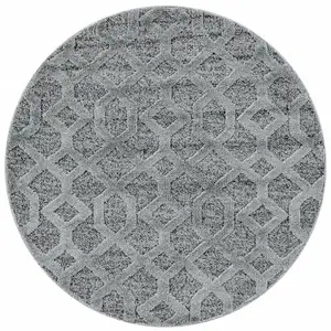STUDIO DECO Tapis rond 120x120cm Berbere Boho YASI Poils Longs en Relief Doux Gris pas cher