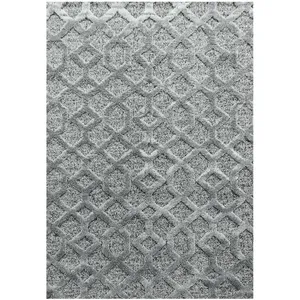STUDIO DECO Tapis de Salon 200x290cm Berbere Boho YASI Poils Longs en Relief Doux Gris pas cher