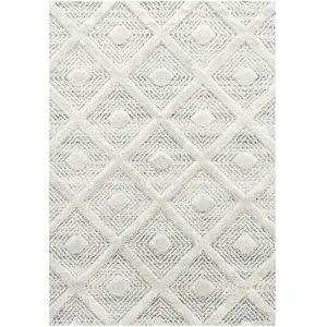 PISA Tapis de Salon 160x230cm Berbere Boho MELIA Poils Longs en Relief Doux Blanc Ivoire Gris