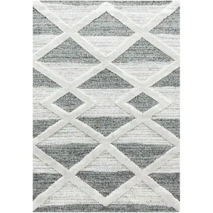 STUDIO DECO Tapis bohème à relief blanc et gris 80x150cm pas cher