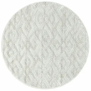 STUDIO DECO Tapis bohème rond à relief blanc ivoire 200x200cm pas cher